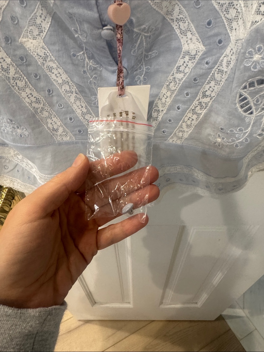 LOVESHACKFANCY - PRUITT COTTON EMBROIDERED TOP - PALE BLUE, size 4 - Picture 8 of 12
